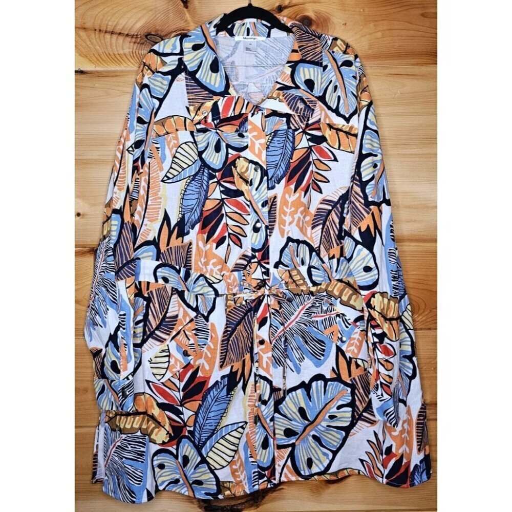 Masseys Plus Size 2X Linen Blind Jacket Orange,Blue Tropical Lightweight Jacket